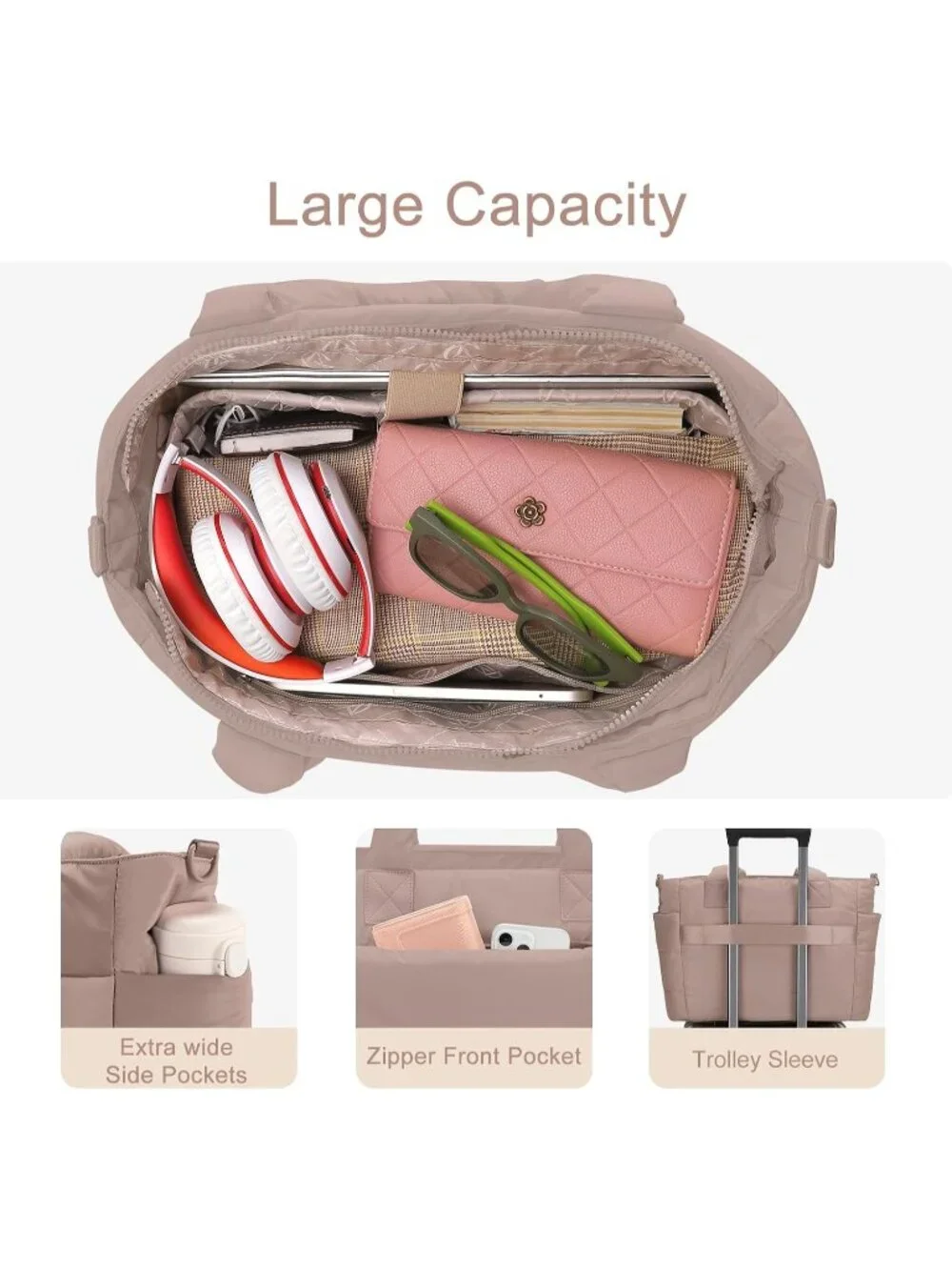 👜Women Large Deep Khaki Quilted Puffer Tote Bag Lightweight For Travel Handbag